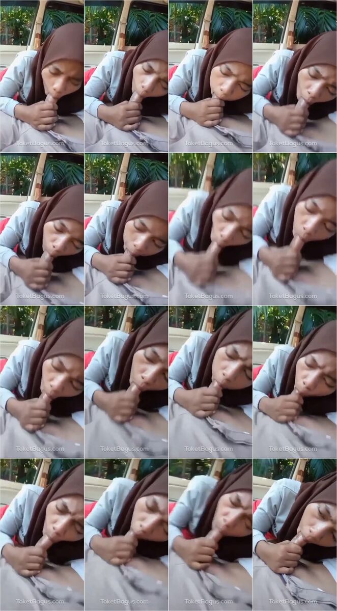 Jilbab coklat ngulum di mobil